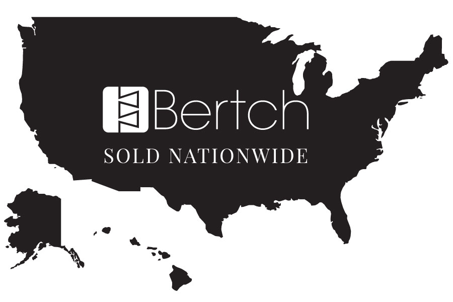 A Service Area Map showing that Bertch Cabinet products are sold nationwide including Alaska and Hawaii.