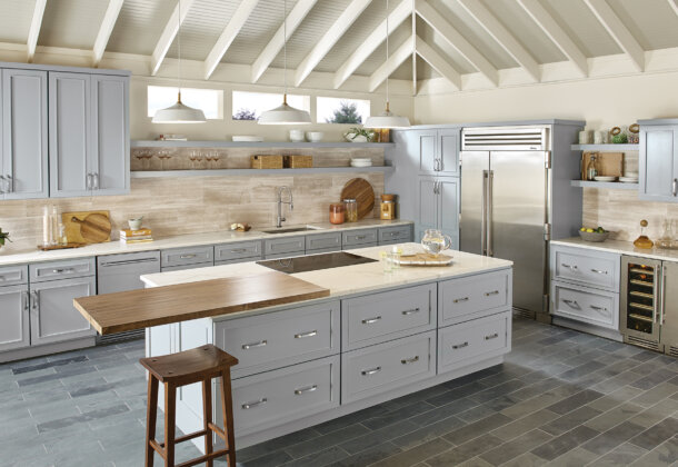 A beautiful all gray kitchen design with shaker cabinet doors.