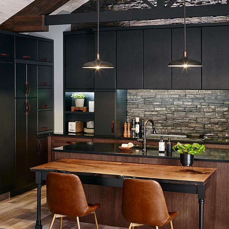 Popular painted cabinet colors showing a kitchen with black painted cabinets.