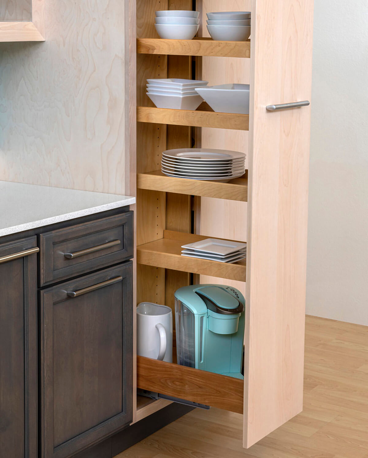 Tall pull out storage.