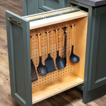 A unique cabinet storage solution for cooking utensils or small pans, making it easy to find exactly what you need.