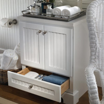 The Base Sink Reverse Cabinet cleverly repositions the pipes to allow for a fully functional drawer at the base.