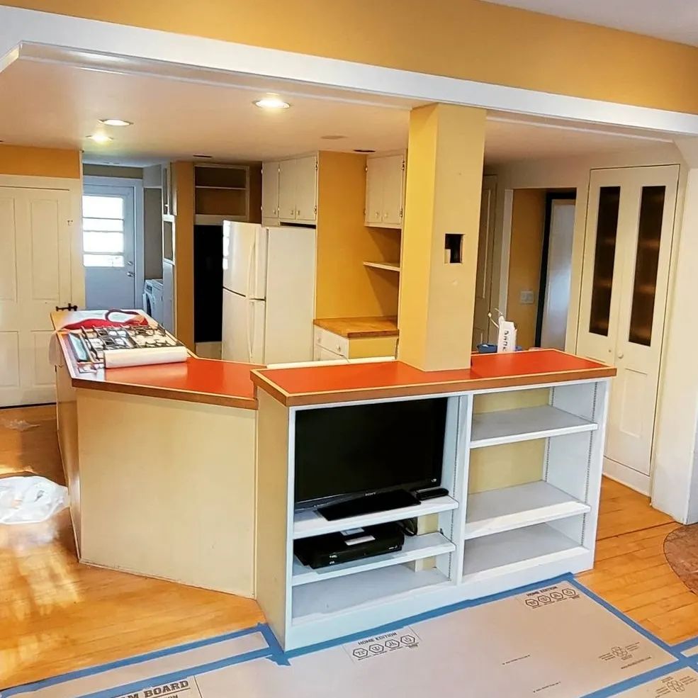 Before photo of a rustic kitchen.