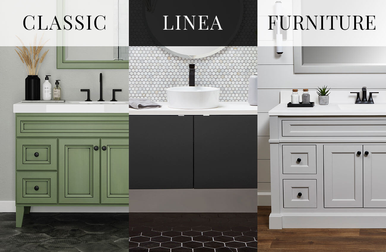 Bertch Bath Collections: Classic, Linea, and Furniture.