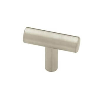 This stylish, T-Shaped bar knob with a Stainless Steel finish will add a modern touch to your bathroom vanity and cabinetry. The sleek, simple design of this knob makes it easy to work with interior design styles from ultra-modern and contemporary to classic and traditional.