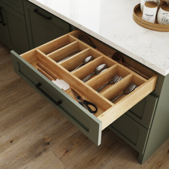 Keep your cutlery collection organized with this sturdy addition to your solid wood drawer box by Bertch Cabinet shown in a wide option.