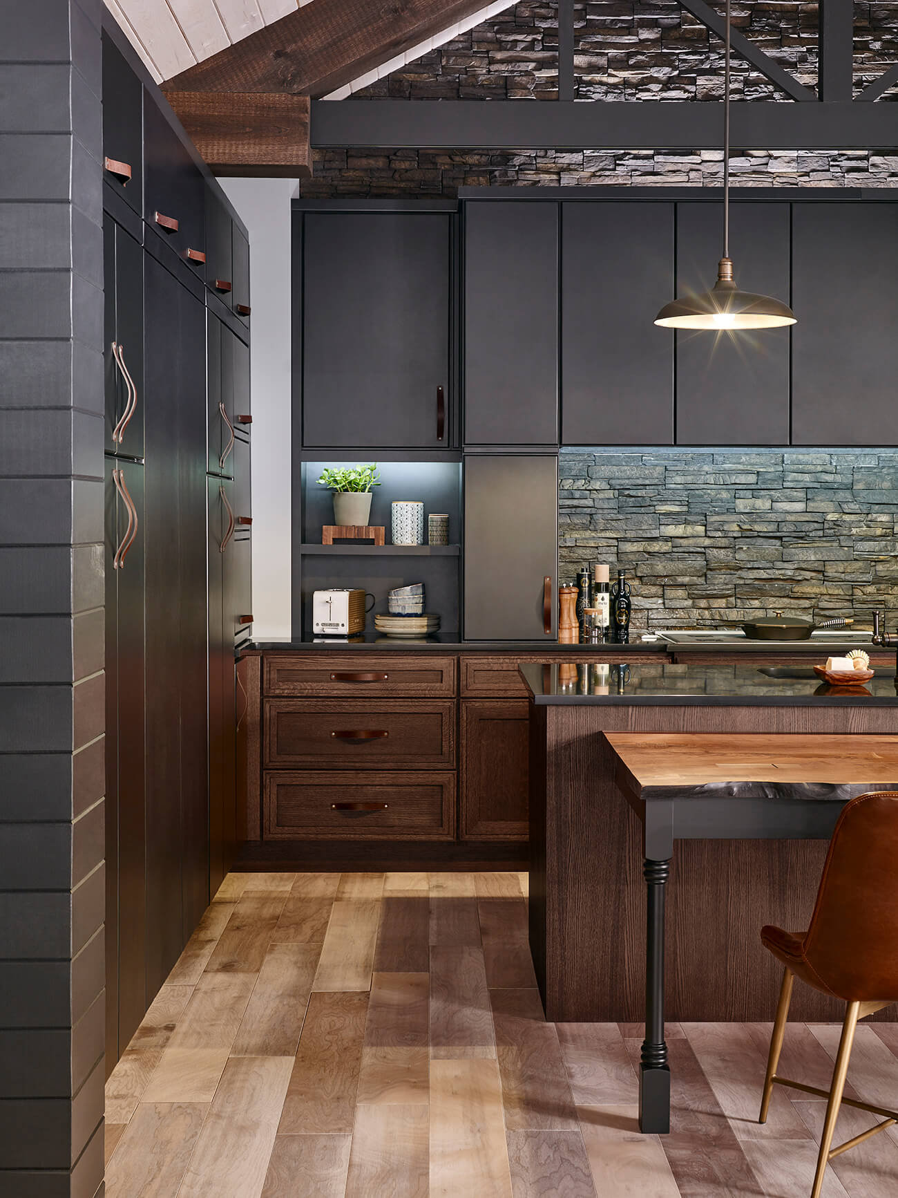 Dark, moody kitchen colors.