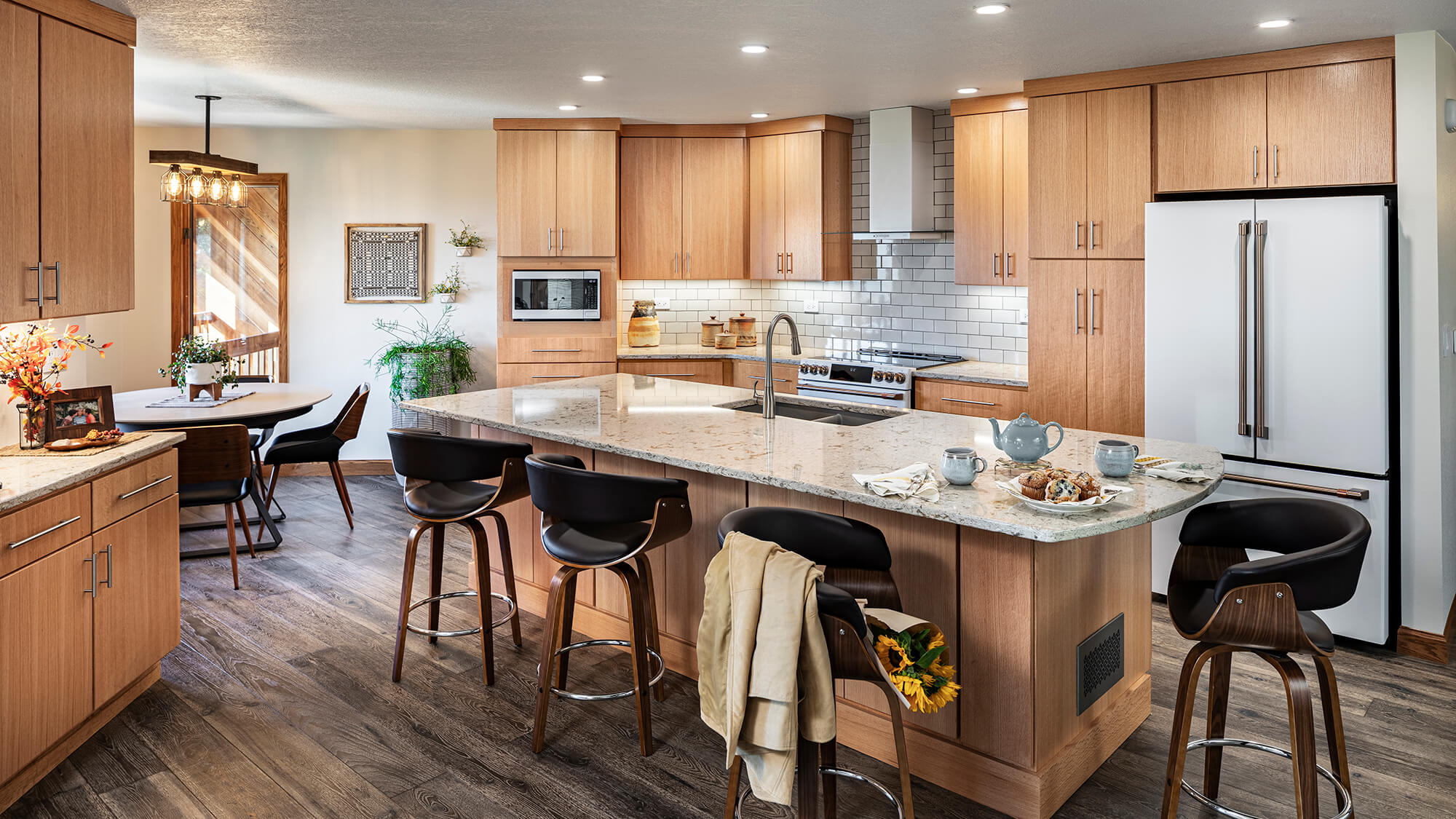 Warm wood toned kitchen.