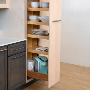 Bertch's Tall Pull-Out Storage cabinet provides an amazing amount of storage on full extension glides within a tall cabinet.