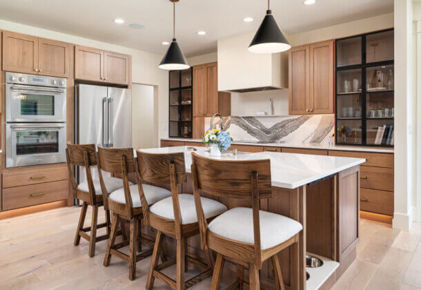 Beautiful Quarter Sawn Oak with Bertch's Driftwood stain on Quincy flat panel door style