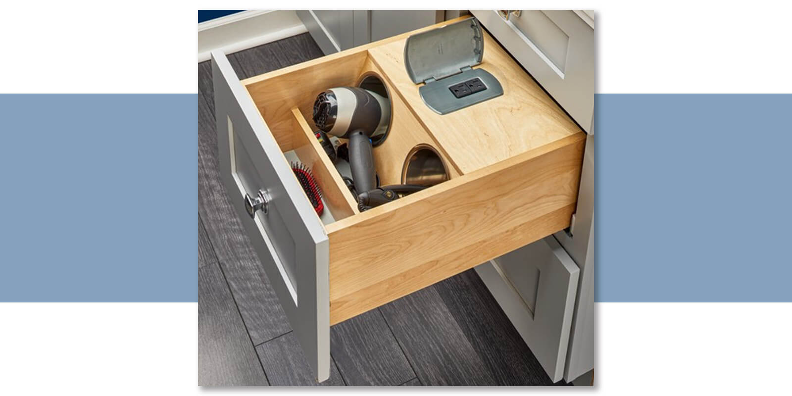clean up the clutter with a new Vanity Outlet Drawer from Bertch